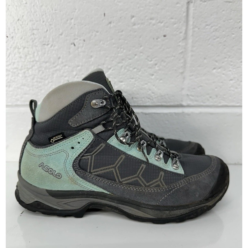 Asolo Falcon Evo‎ GV GoreTex Womens Boots Sz 7.5 Teal Gray Waterproof Hiking